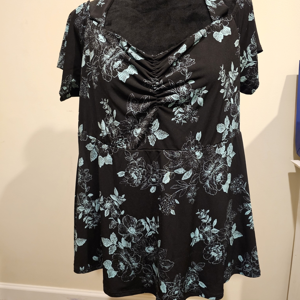 Torrid Black and Teal Floral Blouse